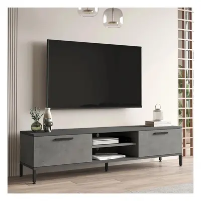 [en.casa] TV-asztal Lempäälä 2 szekrényajtóval 160 x 35 x 39 cm betonhatású/antracit