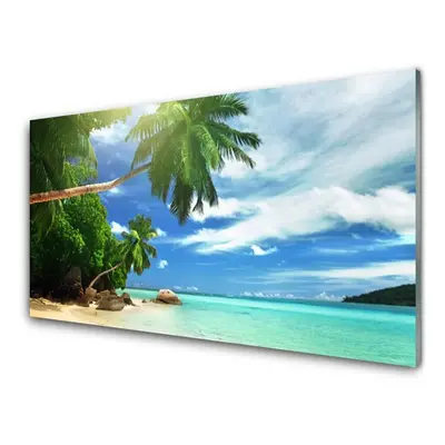 Fali üvegkép Palm Beach Sea Landscape 120x60cm 4 fogas