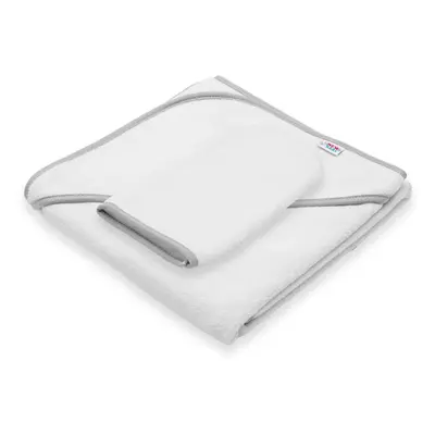 Gyermek frottír törölköző és kapucnival New Baby BASIC 80x80 fehér-szürke