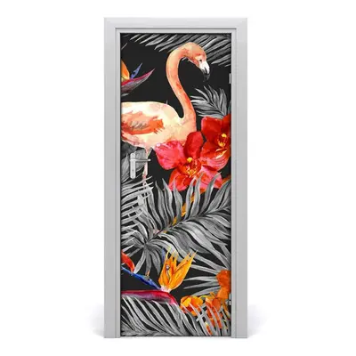 Poszter tapéta ajtóra Flamingók és virágok 75x205 cm