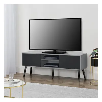 TV-állvány Eskilstuna 120x29,5x46,5 cm forgácslap tömör fa lábakkal világosszürke/fekete [en.cas