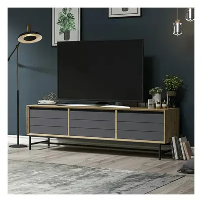 [en.casa] TV-állvány Gørlev 45x160x37 cm kézműves tölgy antracit fekete