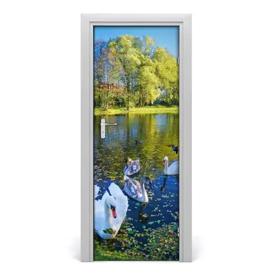 Ajtóposzter öntapadós Swans a tó 95x205 cm