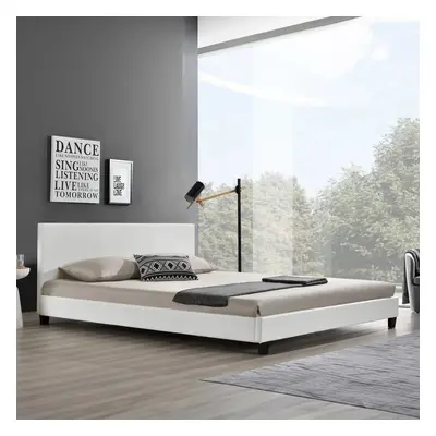 Franciágy Barcelona HTB-801 műbőr ágykeret kárpitozott design ágy 180 x 200 cm fehér [corium]