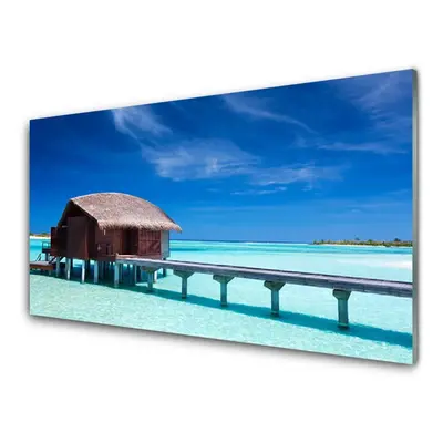 Modern üvegkép Sea Beach House Architecture 125x50 cm 4 fogas