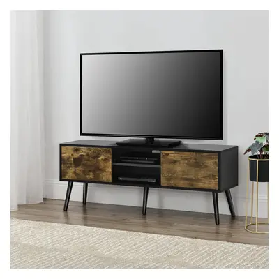 TV-állvány Eskilstuna 120x29,5x46,5 cm forgácslap tömör fa lábakkal fekete/sötét fahatás [en.cas