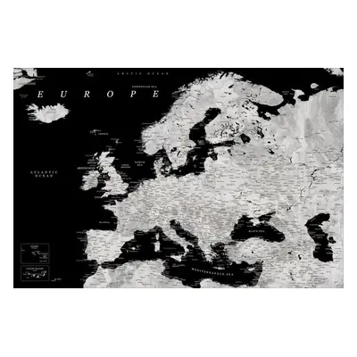 Plakát Blursbyai - Black and grey Europe map