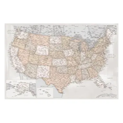 Térkép Highly detailed map of the United States in rustic style, Blursbyai