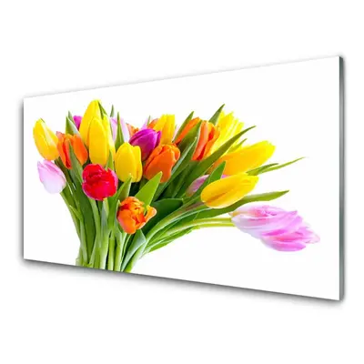 Modern üvegkép Tulipán virágok Plant 100x50 cm 4 fogas