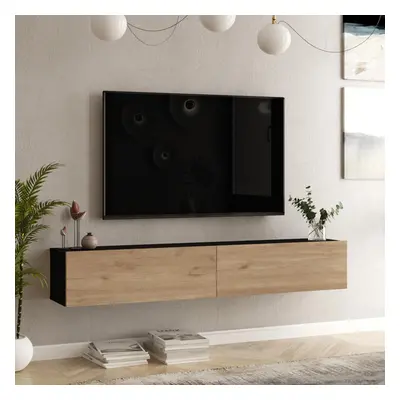 TV-állvány Lapinlahti 29,5 x 180 x 31,5 cm fekete / tölgy [en.casa]