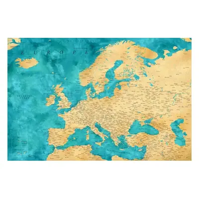 Térkép Detailed map of Europe in gold and teal watercolor, Blursbyai