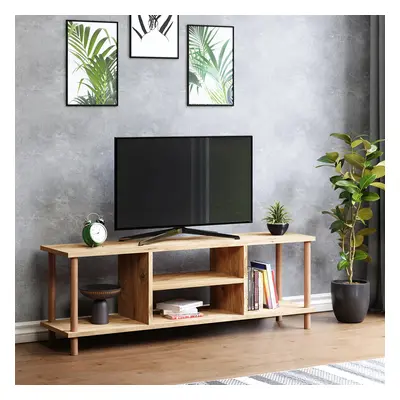 TV-asztal Ærøskøbing 43x120x29 cm TV-állvány forgácslap bükkfa fa színű [en.casa]