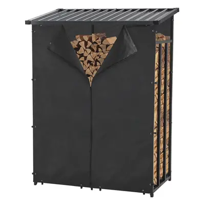 PXXS-3362 Brennholzunterstand Yakutat - Schwarz - 185x130x70cm (W) [casa.pro]