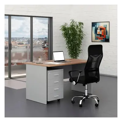 Irodabútor garnitúra SimpleOffice 1, 140 cm, szürke / dió