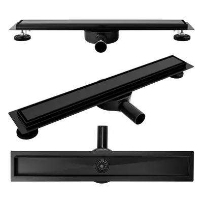 Rea Linear rozsdamentes acél lefolyó NEO BLACK PRO 60 cm 360°-os szifonnal, fekete, REA-G8905