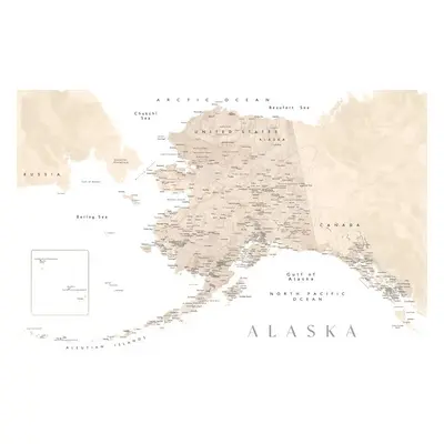 Térkép Detailed map of Alaska in neutral watercolor, Blursbyai