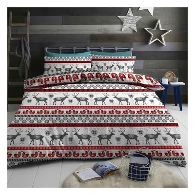 FLANEL DELUXE mintájú ágyneműhuzat Homa CHRISTMAS GREY REINDEER 140x200 cm