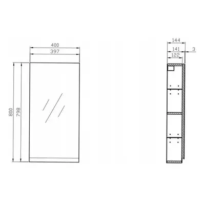 Cersanit - Moduo tükrös függőszekrény 40cm, fehér, S590-032-DSM