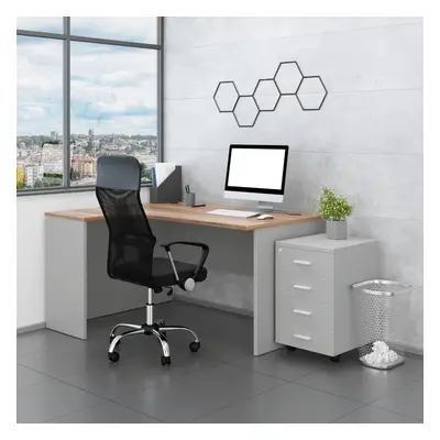 SimpleOffice 2 irodabútor szett, 140 cm, bal, szürke / dió