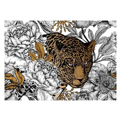 Fotográfia Seamless floral pattern with Leopard and peonies., MarinaVorontsova