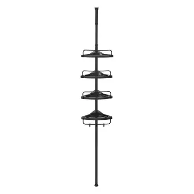 Zuhany sarokpolc, 4 szintes fürdőszobai zuhanypolc 85-305 cm, Fekete