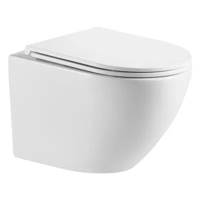 Invena Limnos, falra szerelhető wc csésze Swirlflush 490x370x360 mm + wc ülőke lassan záródó, fe