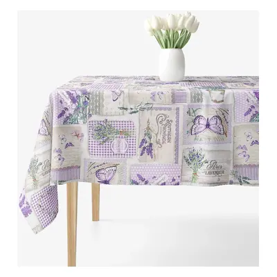 Goldea szögletes terítő 100% pamutvászon - patchwork levandula és pillangó mintás 100 x 100 cm