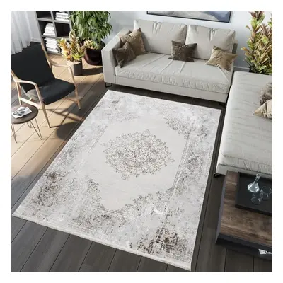 SAHARA Modern mintás vintage szőnyeg világos krémszínű és szürke Szélesség: 80 cm | Hossz: 150