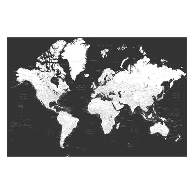 Térkép Black and white detailed world map with cities, Milo, Blursbyai