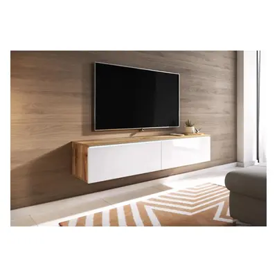 MENDES D 140 TV asztal, 140x30x32, tölgy wotan/fehér fényes