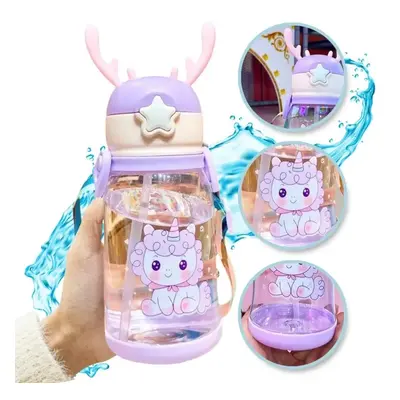 UNICORN szívószálas műanyag kulacs 600 ml