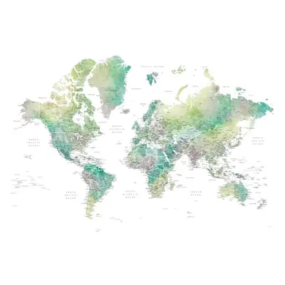 Térkép Watercolor world map with cities in muted green, Oriole, Blursbyai