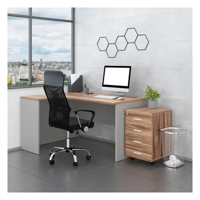 Irodabútor garnitúra SimpleOffice 2, 140 cm, bal, dió / szürke