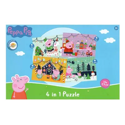 PEPPA MALAC karácsonyi hangulatban gyerek puzzle 4 az 1-ben, 19x29 cm