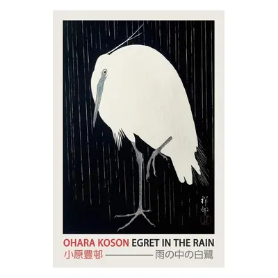 Reprodukció Egret in the Rain (Japanese Woodblock Japandi print) - Ohara Koson