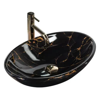 Rea Pamela Black Marble Shiny, munkalap mosogató 530x330x150 mm, fekete fényes-fekete márvány mi