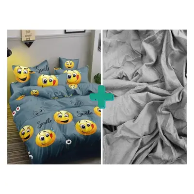 NYALÁNK EMOJI mikroszálas ágyneműgarnitúra, szürke + Jersey lepedő 90x200cm