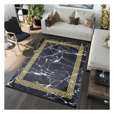 TOSCANA Modern fekete szőnyeg arany geometrikus mintával Szélesség: 80 cm | Hossz: 150 cm