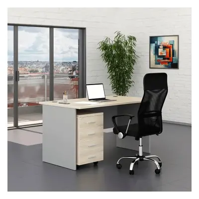 Irodabútor garnitúra SimpleOffice 1, 140 cm, világos tölgy / szürke