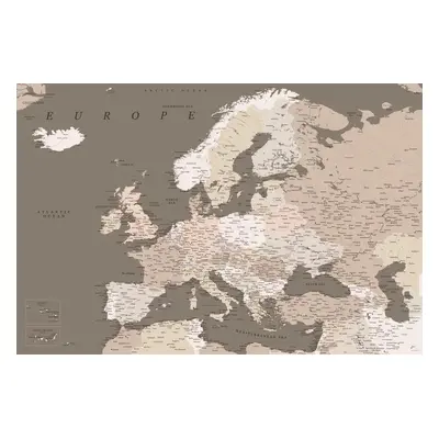 Térkép Detailed map of Europe in earth tones, Blursbyai