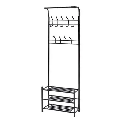 Fém ruhatartó állvány cipőpolcokkal - fekete