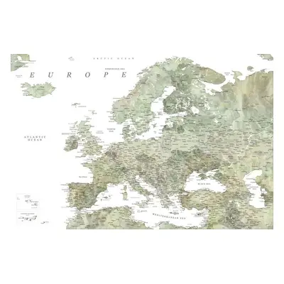 Térkép Detailed map of Europe in green watercolor, Blursbyai