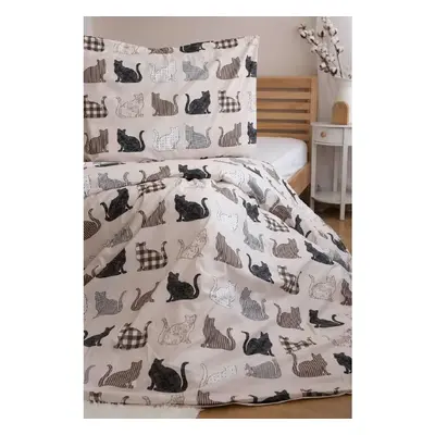 Renforcé pamut ágynemű PATTERNED CATS bézs Ágyneműhuzat mérete: 2 db 70 x 90 cm | 200 x 220 cm