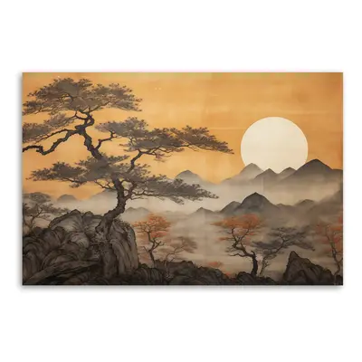 Gario Vászonkép Japán hegyi táj és a fák Méret: 60 x 40 cm