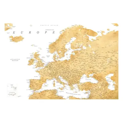 Térkép Detailed map of Europe in gold, Blursbyai