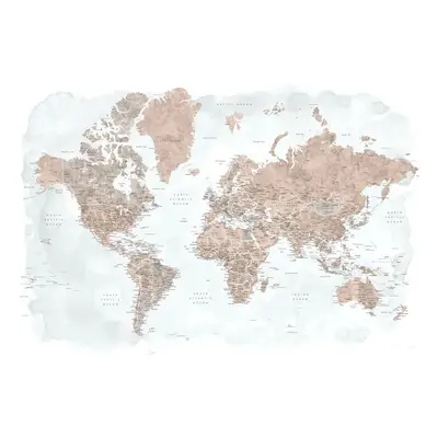 Térkép Neutrals and muted blue watercolor world map with cities, Calista, Blursbyai