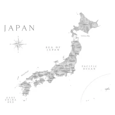 Térkép Map of Japan in gray watercolor, Blursbyai