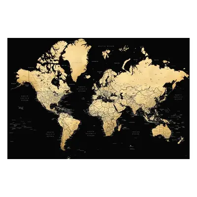 Térkép Black and gold detailed world map with cities, Eleni, Blursbyai