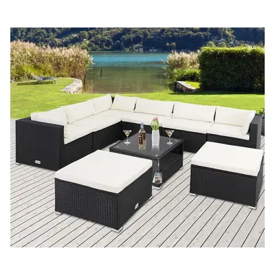 Casaria® Kerti rattan készlet XXL - fekete/krém párnák