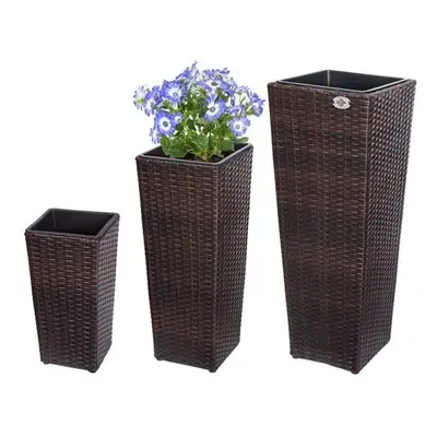 Casaria® 3 db polirattan virágcserep készlet - barna